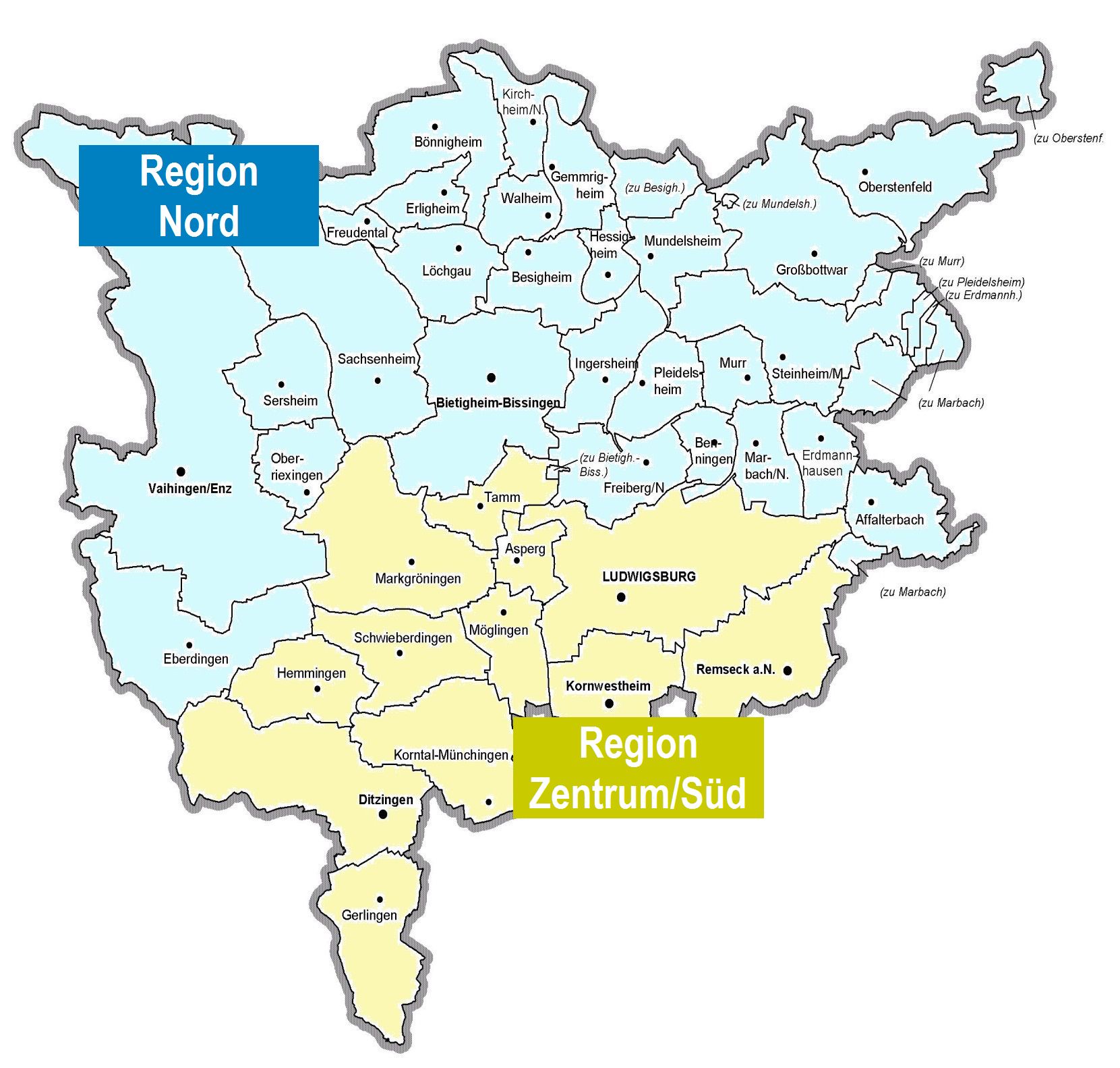 Einteilung Zuständigkeit für die Regionen 